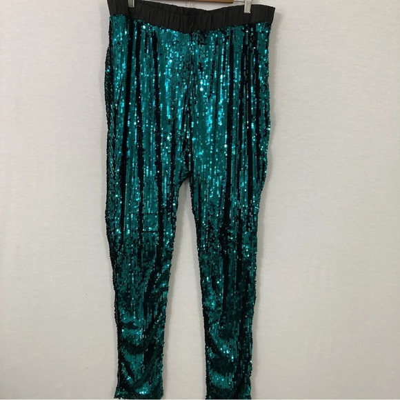 New City Chic Sparkling Green Sequins Evening Party Pull-on Pants size 20 - Picture 1 of 11